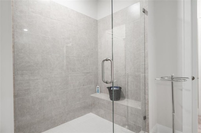 bathroom featuring a shower with shower door