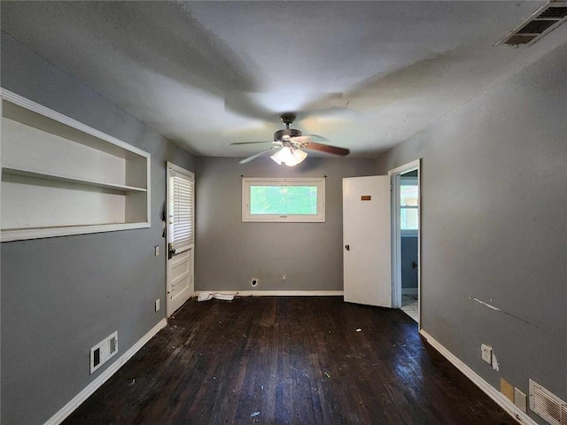 1321 Snapfinger Rd, Decatur, GA 30032 - empty room featuring hardwood / wood-style floors, a ceiling fan, baseboards, and built in features