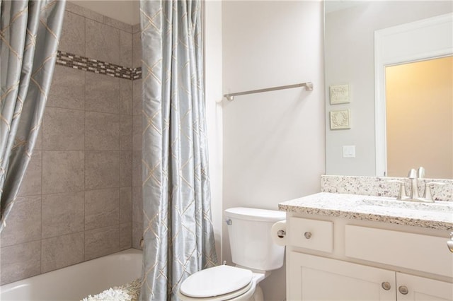 3678 Cresswind Pkwy SW, Gainesville, GA 30504 - bathroom featuring vanity, shower / bath combo with shower curtain, and toilet