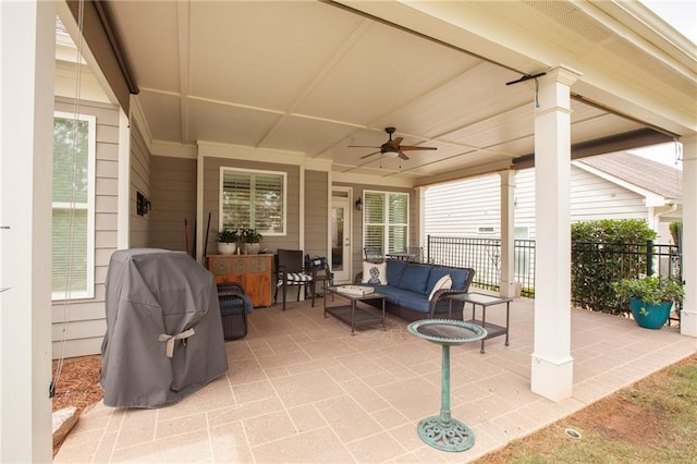 3678 Cresswind Pkwy SW, Gainesville, GA 30504 - view of patio with outdoor lounge area and ceiling fan