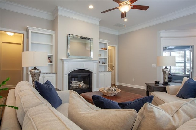3678 Cresswind Pkwy SW, Gainesville, GA 30504 - living area with a ceiling fan, a glass covered fireplace, baseboards, wood finished floors, and recessed lighting