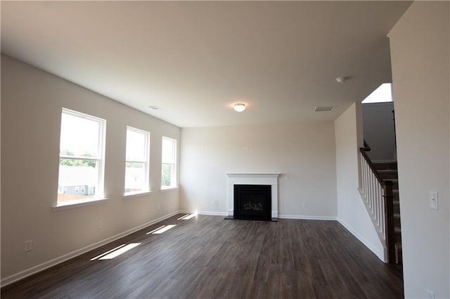 unfurnished living room featuring dark hardwood / wood-style floors