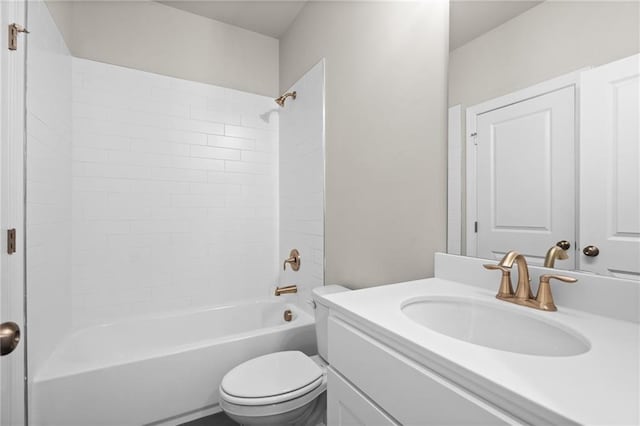 full bathroom with toilet, washtub / shower combination, and vanity