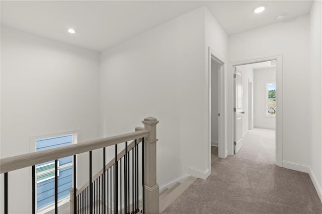 1937 Quarry Park Pl NW, Atlanta, GA 30318 - hallway featuring an upstairs landing, carpet flooring, baseboards, and recessed lighting