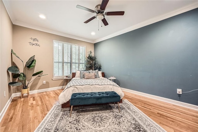 3777 Peachtree Rd NE Unit 438, Brookhaven, GA 30319 - bedroom with wood finished floors, ornamental molding, recessed lighting, and ceiling fan