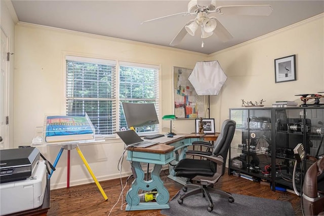 2355 Quail Creek Ter, Buford, GA 30519 - office area featuring crown molding, wood finished floors, and ceiling fan