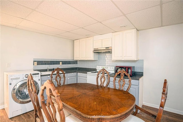 2355 Quail Creek Ter, Buford, GA 30519 - dining room with washer / dryer, a drop ceiling, and wood finished floors