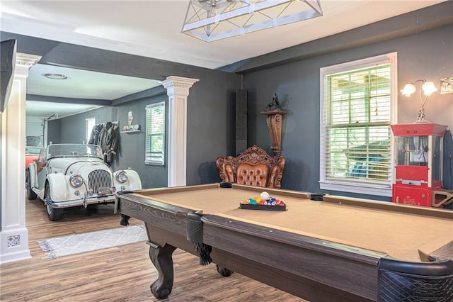 2355 Quail Creek Ter, Buford, GA 30519 - rec room with wood finished floors, decorative columns, and billiards