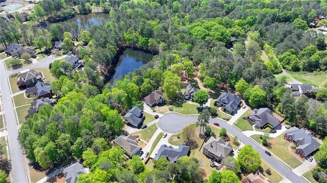 aerial view featuring a water view and a residential view