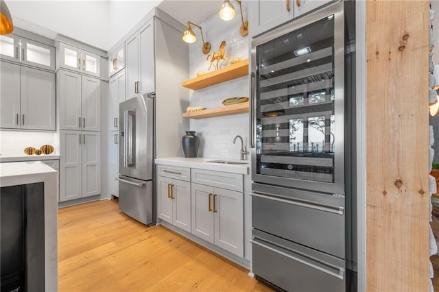 146 Overlook Way, Blue Ridge, GA 30513 - kitchen with high end refrigerator, refrigerator, a sink, and light countertops