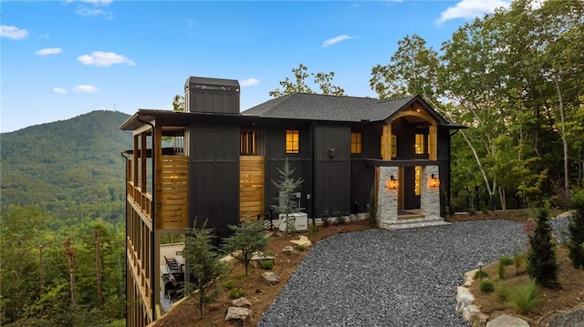 146 Overlook Way, Blue Ridge, GA 30513 - view of front of home with a chimney and a mountain view