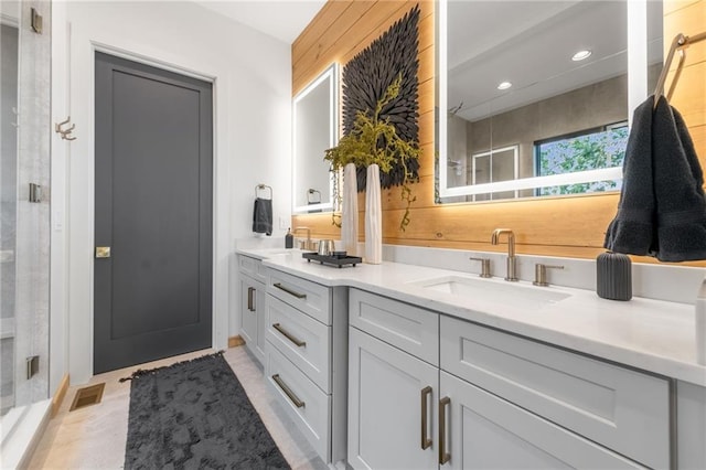 146 Overlook Way, Blue Ridge, GA 30513 - full bath with double vanity, recessed lighting, and a shower stall