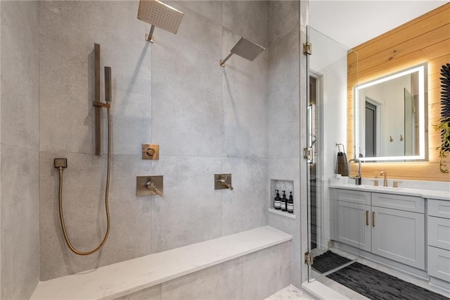 146 Overlook Way, Blue Ridge, GA 30513 - bathroom featuring tiled shower and vanity