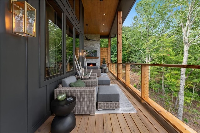 146 Overlook Way, Blue Ridge, GA 30513 - deck featuring an outdoor living space with a fireplace