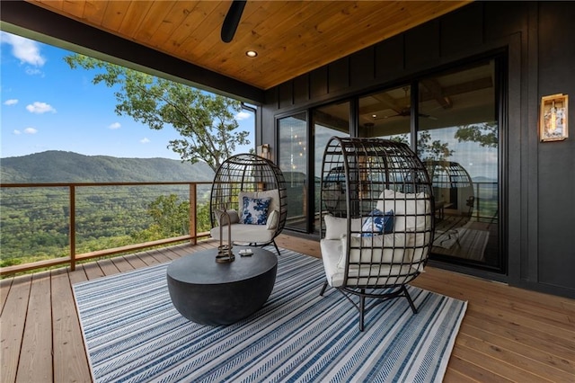 146 Overlook Way, Blue Ridge, GA 30513 - wooden terrace featuring a mountain view and ceiling fan