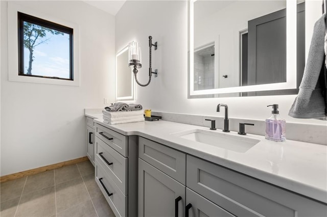 146 Overlook Way, Blue Ridge, GA 30513 - bathroom featuring baseboards, double vanity, and tile patterned floors