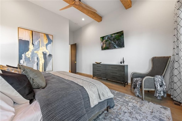 146 Overlook Way, Blue Ridge, GA 30513 - bedroom with beam ceiling, wood finished floors, and recessed lighting