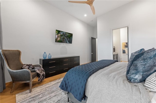 146 Overlook Way, Blue Ridge, GA 30513 - bedroom with recessed lighting, light wood-type flooring, ceiling fan, and ensuite bath