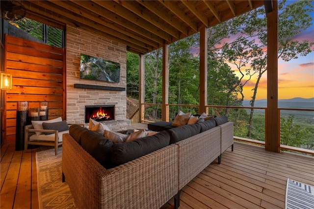 146 Overlook Way, Blue Ridge, GA 30513 - deck with an outdoor living space with a fireplace