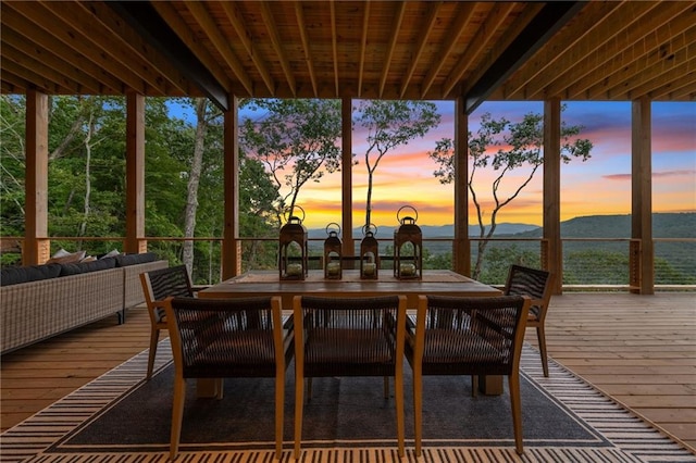 146 Overlook Way, Blue Ridge, GA 30513 - wooden deck with a mountain view and an outdoor living space