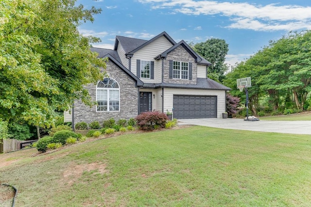 craftsman-style home featuring a garage and a front yard