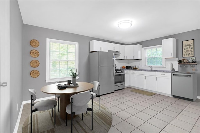 kitchen with white cabinetry, plenty of natural light, white appliances, and sink