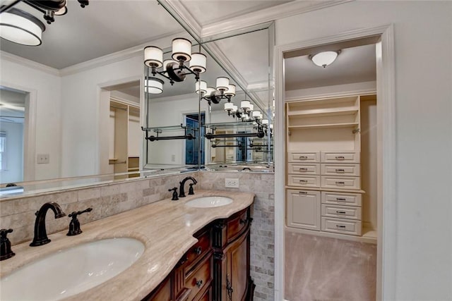 5507 Martina Way, Dunwoody, GA 30338 - full bath with double vanity, crown molding, and backsplash