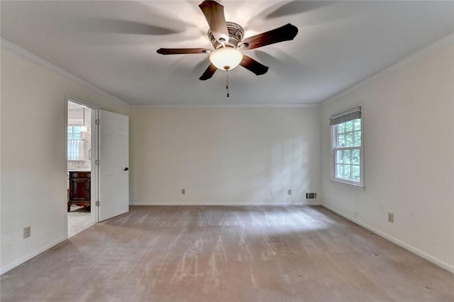 5507 Martina Way, Dunwoody, GA 30338 - empty room with crown molding, a ceiling fan, light colored carpet, and baseboards