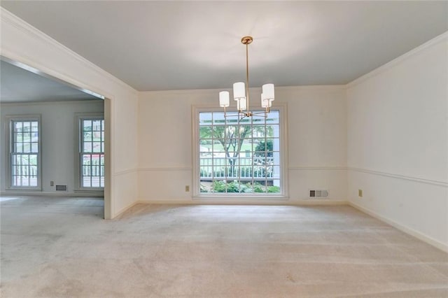 5507 Martina Way, Dunwoody, GA 30338 - carpeted spare room with crown molding, a chandelier, and baseboards