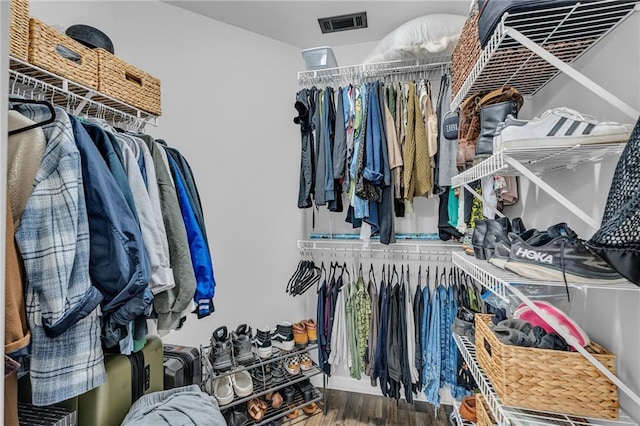 walk in closet featuring wood-type flooring