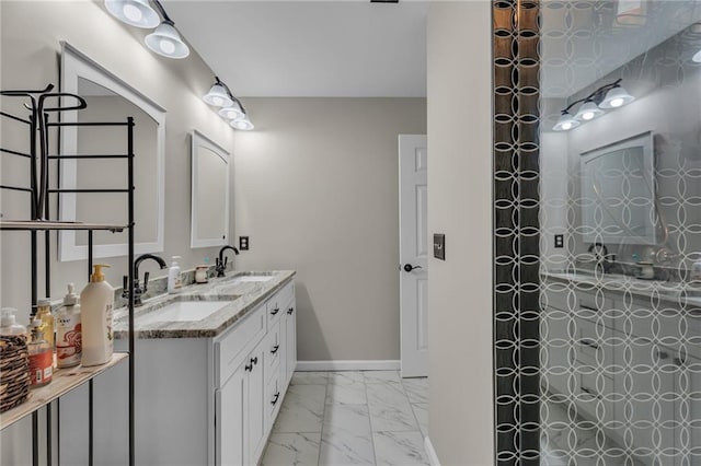 bathroom featuring vanity and a shower