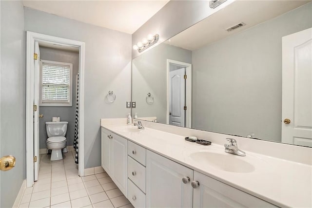 bathroom with tile patterned floors, vanity, and toilet