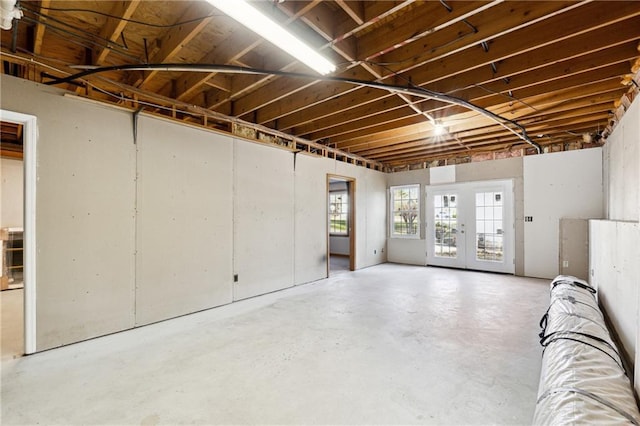 basement featuring french doors