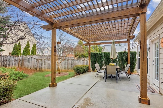 view of patio with outdoor dining area and a fenced backyard