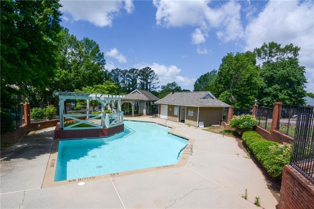 3263 Long Iron Pl, Lawrenceville, GA 30044 - community pool featuring a patio area, a pergola, an outbuilding, and an exterior structure