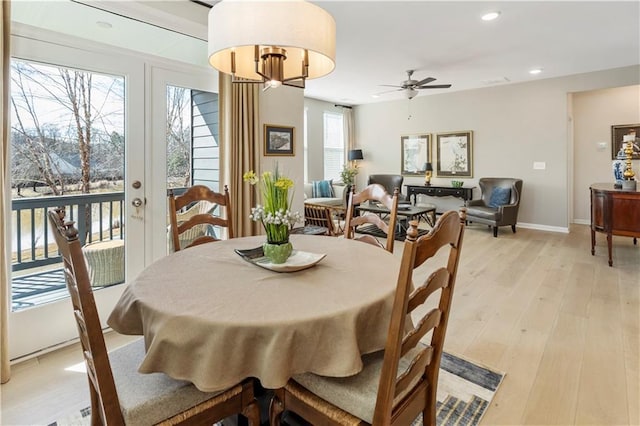 15 Lakeside Way, Cartersville, GA 30121 - dining area featuring recessed lighting, ceiling fan, light wood-type flooring, and baseboards