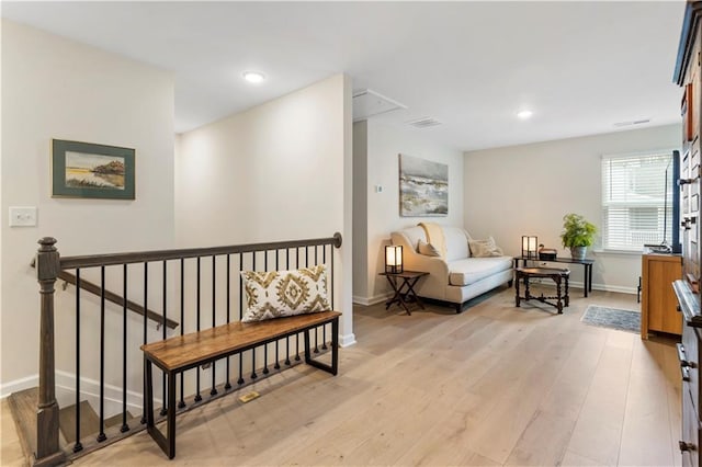 15 Lakeside Way, Cartersville, GA 30121 - hall featuring light wood-type flooring, baseboards, recessed lighting, and attic access