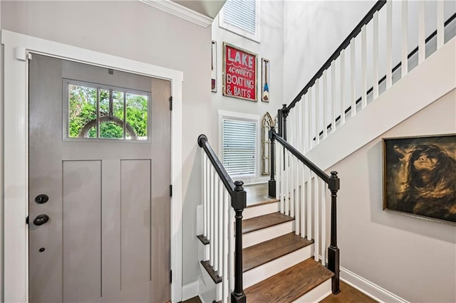 4571 Academy St, Acworth, GA 30101 - entryway featuring stairs and ornamental molding