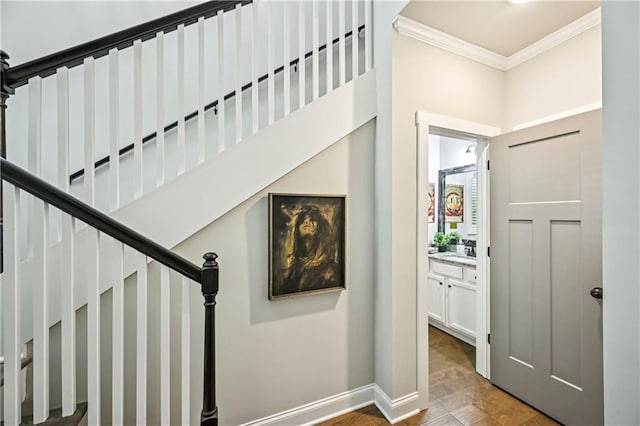 4571 Academy St, Acworth, GA 30101 - stairs with crown molding and wood finished floors