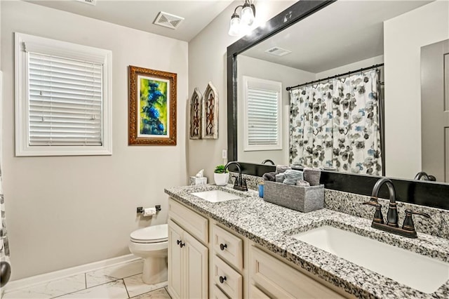 4571 Academy St, Acworth, GA 30101 - full bathroom featuring marble look tile flooring, double vanity, and curtained shower