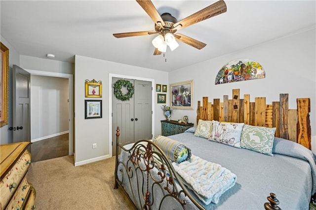 4571 Academy St, Acworth, GA 30101 - bedroom with light carpet, a closet, and ceiling fan