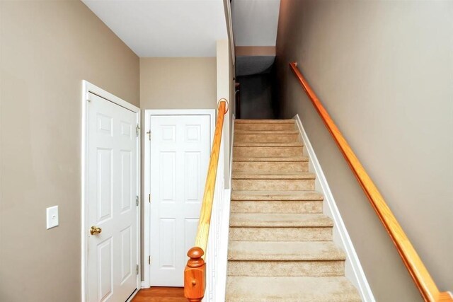 stairway with wood-type flooring