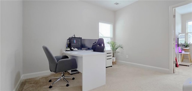 view of carpeted home office