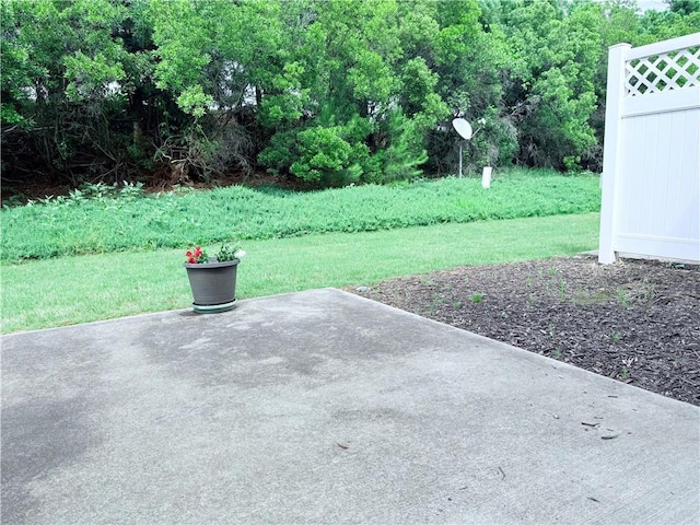 view of green lawn with a patio area