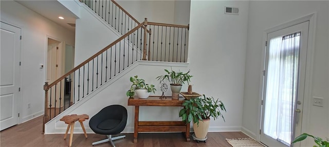 2962 Girard Ln, Duluth, GA 30097 - entryway featuring stairway, plenty of natural light, wood finished floors, baseboards, and recessed lighting