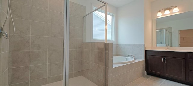 2962 Girard Ln, Duluth, GA 30097 - bathroom featuring a stall shower, a bath, vanity, and tile patterned flooring
