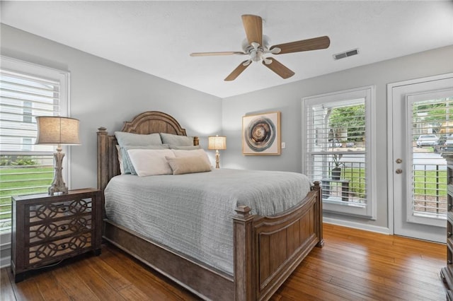 3408 Lake Pointe Cir, Roswell, GA 30075 - bedroom with access to outside, hardwood / wood-style floors, and ceiling fan