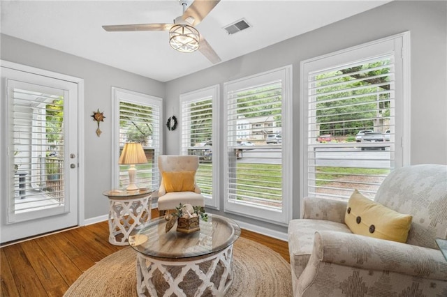 3408 Lake Pointe Cir, Roswell, GA 30075 - living area featuring a ceiling fan and wood finished floors