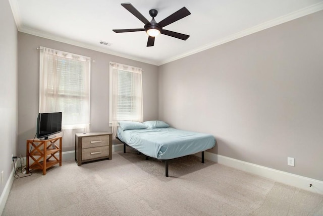 2638 Clairmont Rd, Atlanta, GA 30329 - bedroom with light carpet, ornamental molding, and ceiling fan