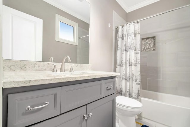 2638 Clairmont Rd, Atlanta, GA 30329 - full bathroom featuring vanity, shower / tub combo, and ornamental molding